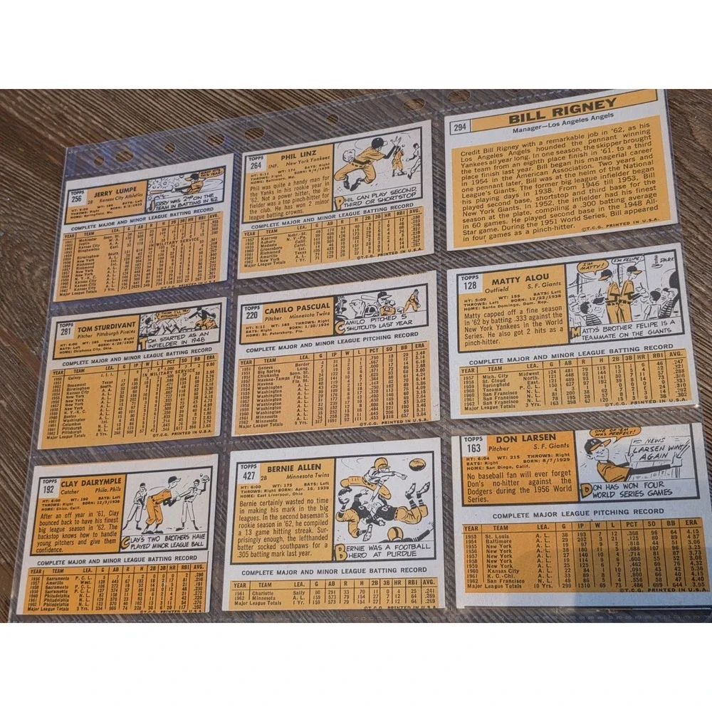 Vintage 1963 Topps Baseball Cards Sheet Of 9